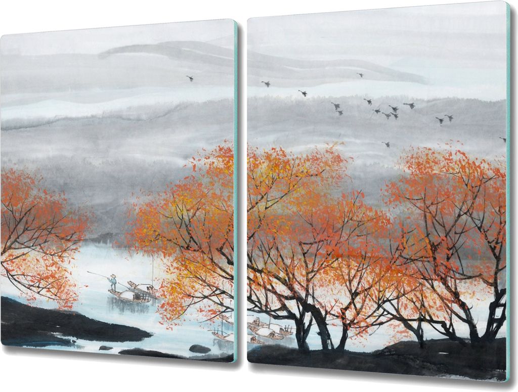 Coloray Hackbrett Kochplattenabdeckung Herdabdeckplatte 2x40x52 cm Schneidebrett Küchenbrett - Spitze des Baumes Boote