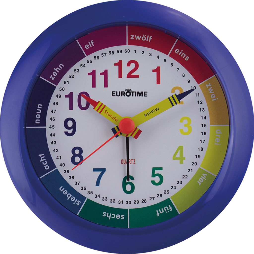 Kinderquarzwecker – Zum Erlernen der Uhrzeit – Für JUNGEN und MÄDCHEN – Inklusive ALARM – 100 x 100 x 30 mm, Farbe:Blau