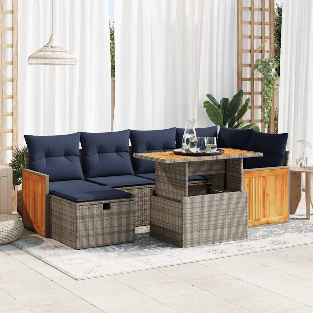 Maison Exclusive - 7-tlg. Garten-Sofagarnitur mit Kissen Grau Poly Rattan