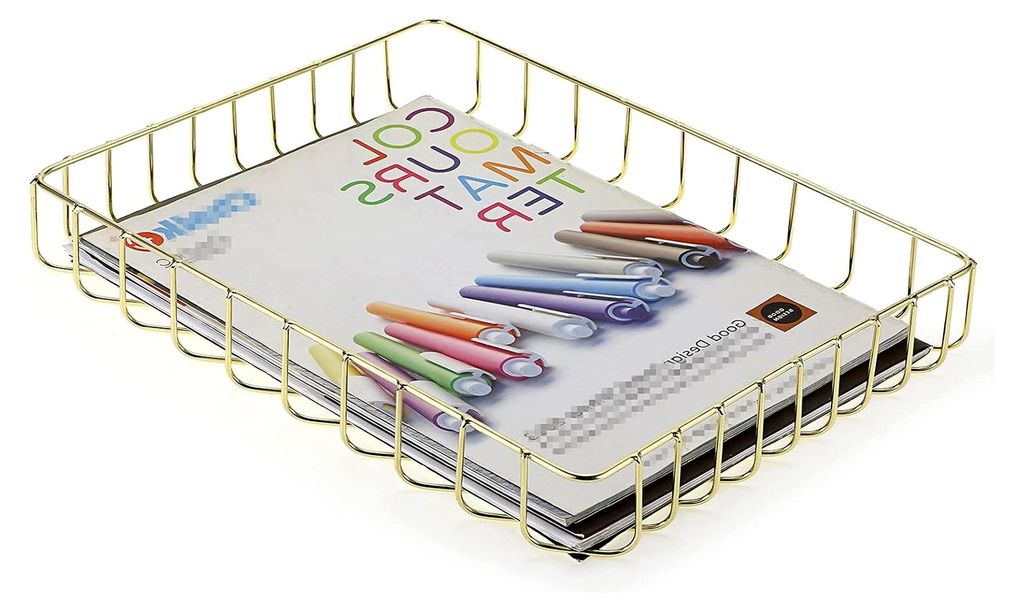 Metall A4 Letter Size Schreibtischfach Aufbewahrungskorb, dekorativer Schreibtisch Organizer für Zeitschriften Papiere Akten Bürobedarf, Gold
