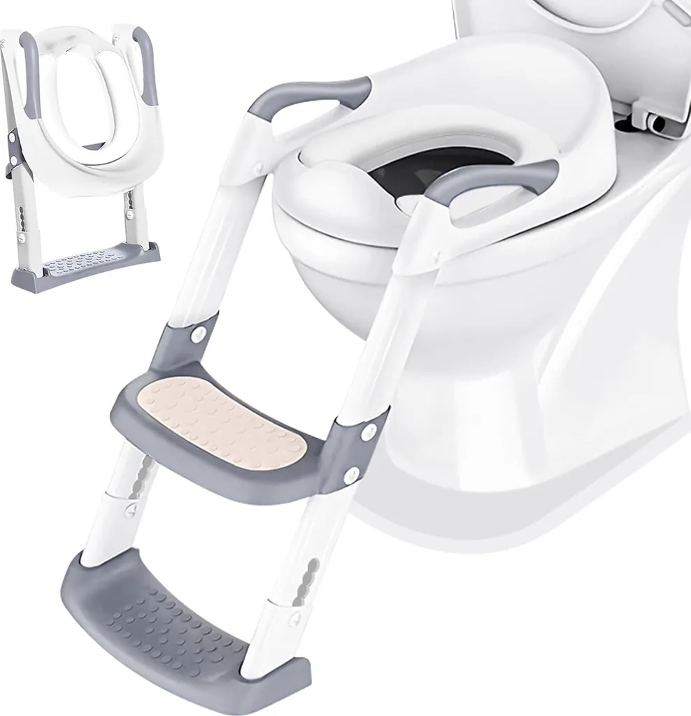 Siège de toilette enfant pliable à hauteur réglable avec coussin blanc