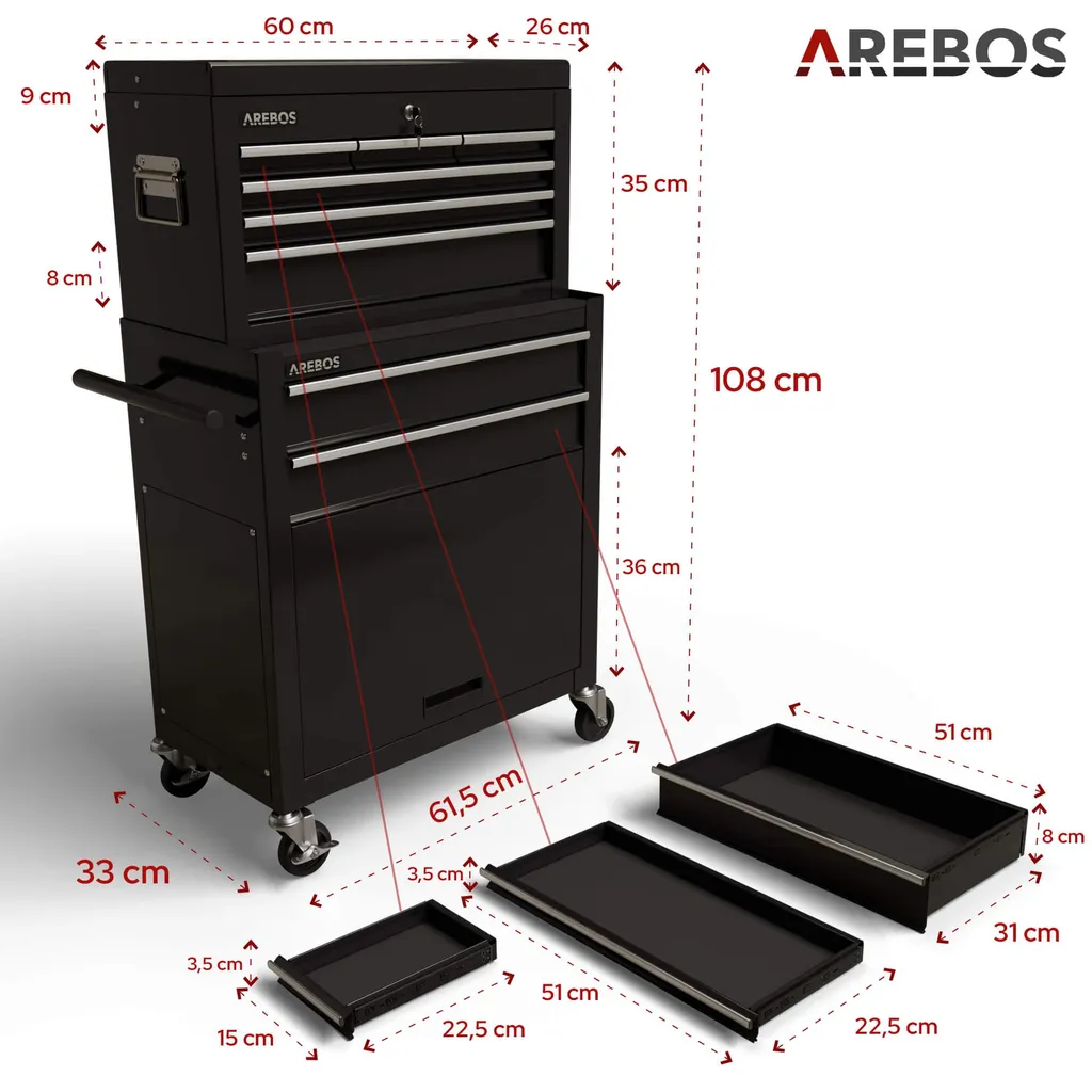 Chariot d'outils verrouillable 9 compartiments et coffre détachable - 10
