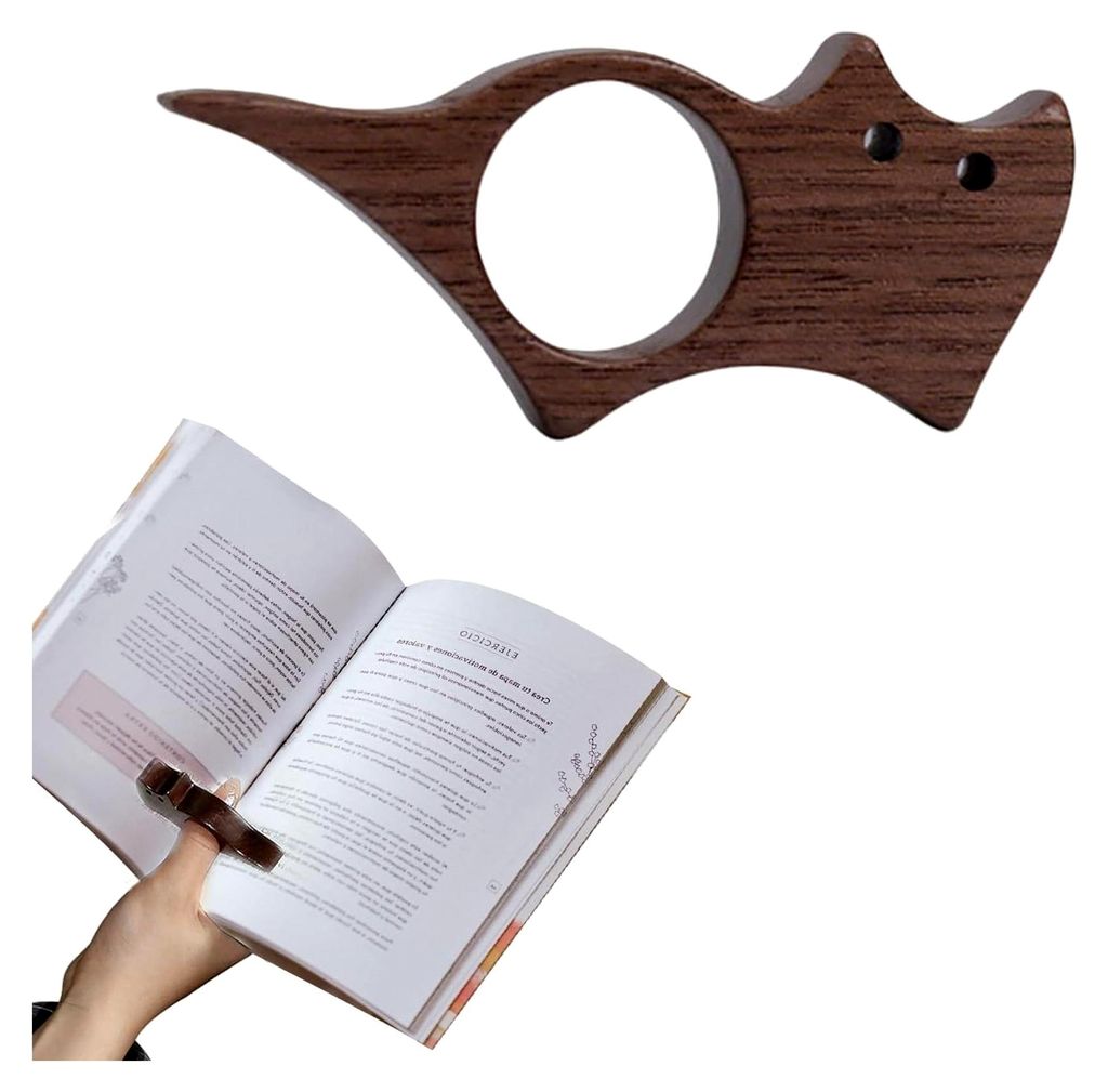 Buchseitenhalter Daumen aus Walnuss mit Katzenmotiv