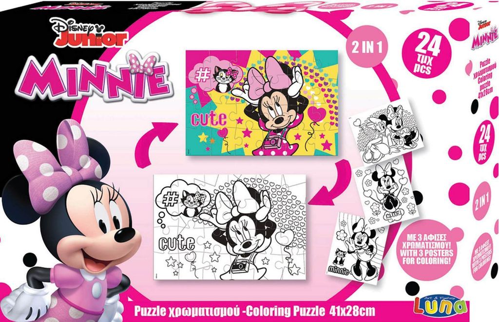 Luna 2in1 Puzzle Malpuzzle Minnie Mouse 24-tlg. mit Ausmalbilder Format 41x28 cm