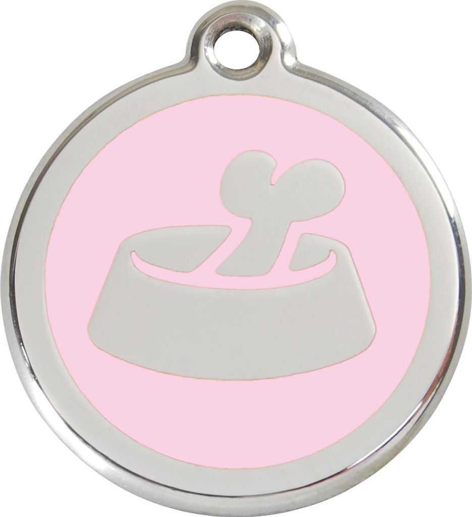 RedDingo Hundemarke mit individueller Gravur Knochen im Napf pink, Größe: S
