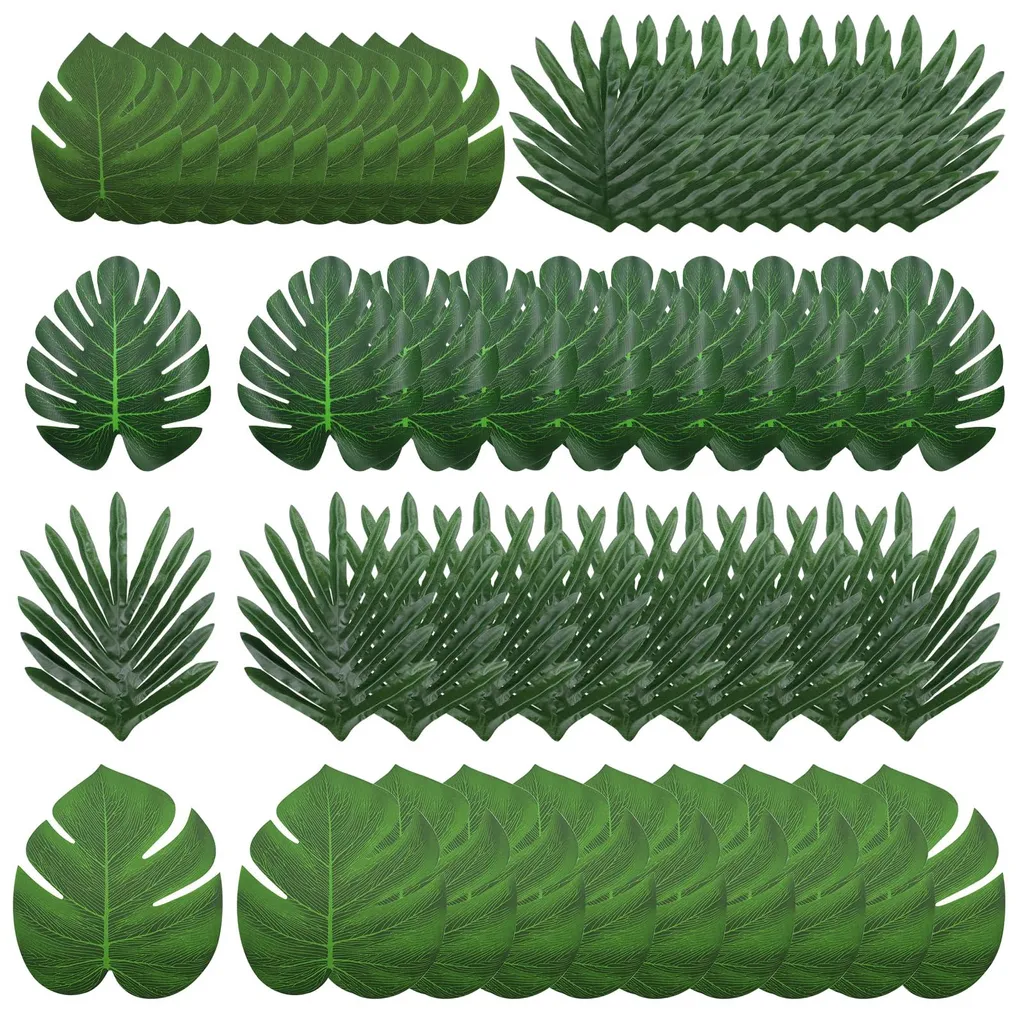 Décoration tropicale : lot de 50 feuilles de palmier artificielles 5 styles