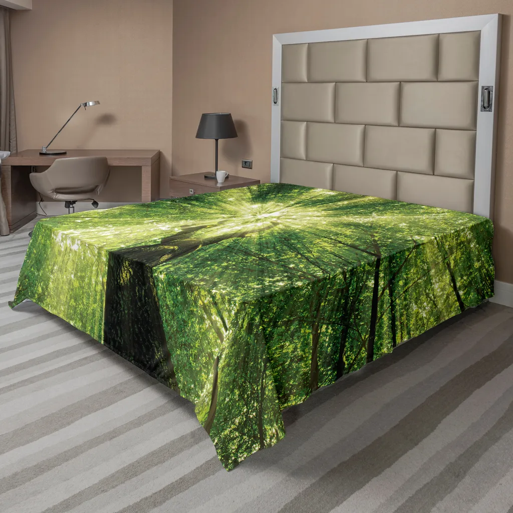 Drap de lit plat ABAKUHAUS Wald à rayures léopard 260 x 228 cm vert