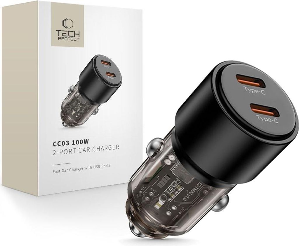 Tech-Protect Cc03 2-Port Autoladegerät Pd100W Schwarz Produktbild 