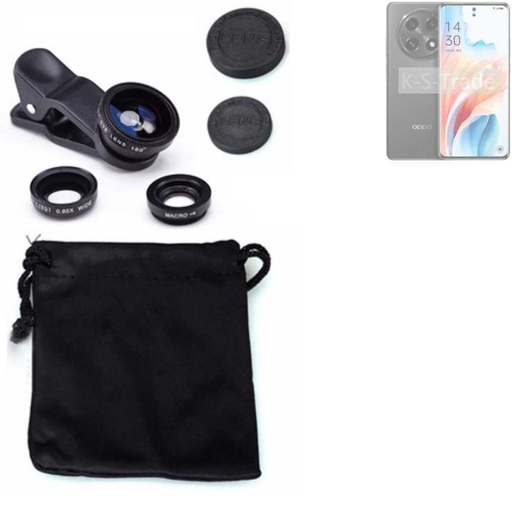 K-S-Trade Smartphone Kamera Linsen Set Kompatibel mit Oppo A2 Pro 3in1 Clip-On Kamera Adapter Macro Weitwinkel FishEye Fischauge Objektiv Linse