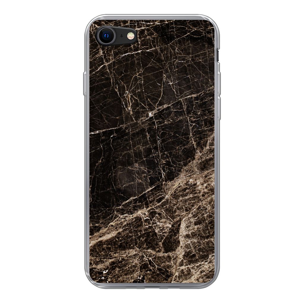 MuchoWow Handyhülle Schutzhülle Hülle für iPhone SE 2022 Marmor - Luxus - Schwarz Silikon Softcase Handy Hülle - Schutzhülle