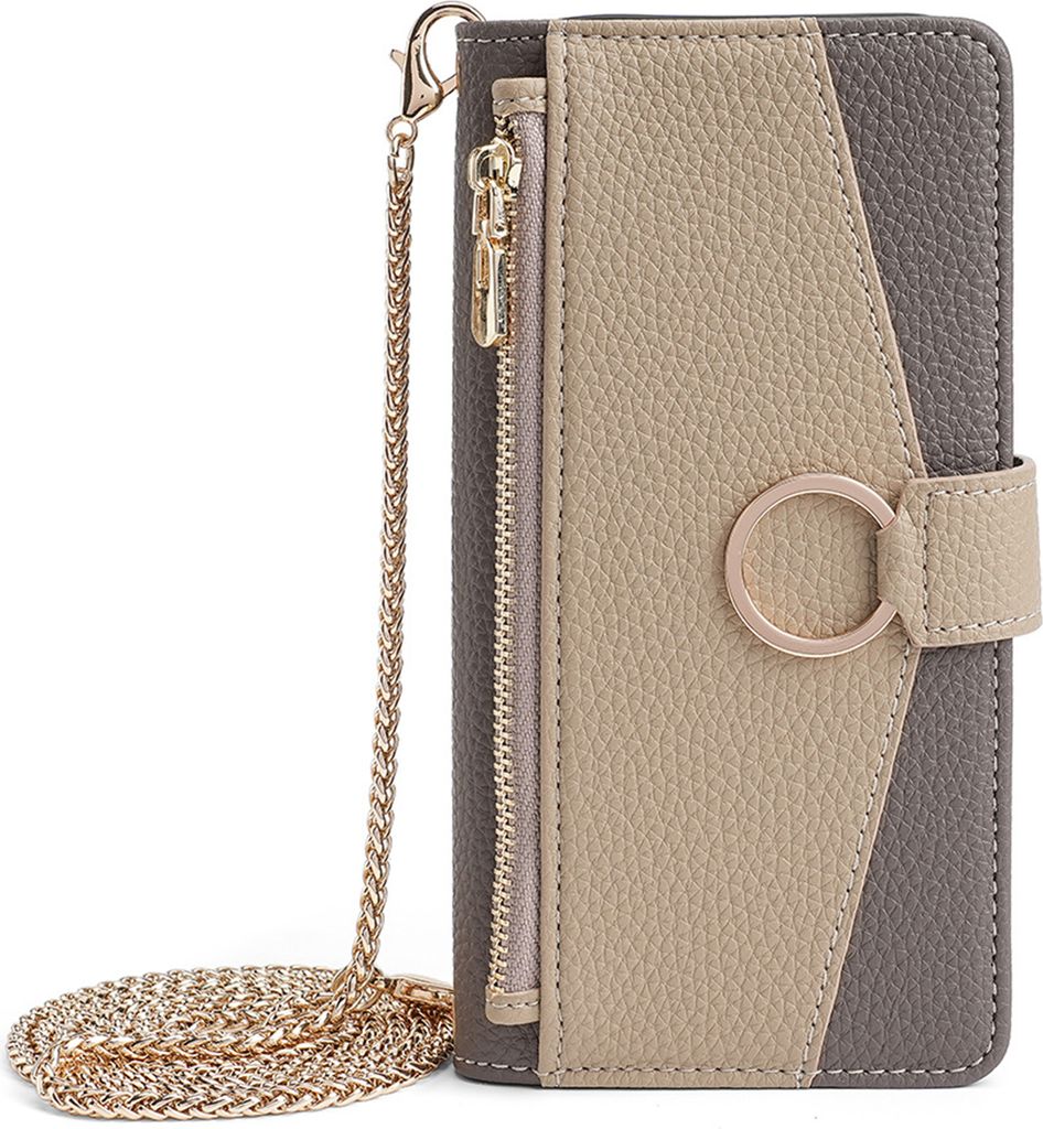 Handyhülle Crossbody Wallet Case mit Metallkette und Spiegel für IPhone 15/15 Plus/15 Pro/15 Pro Max