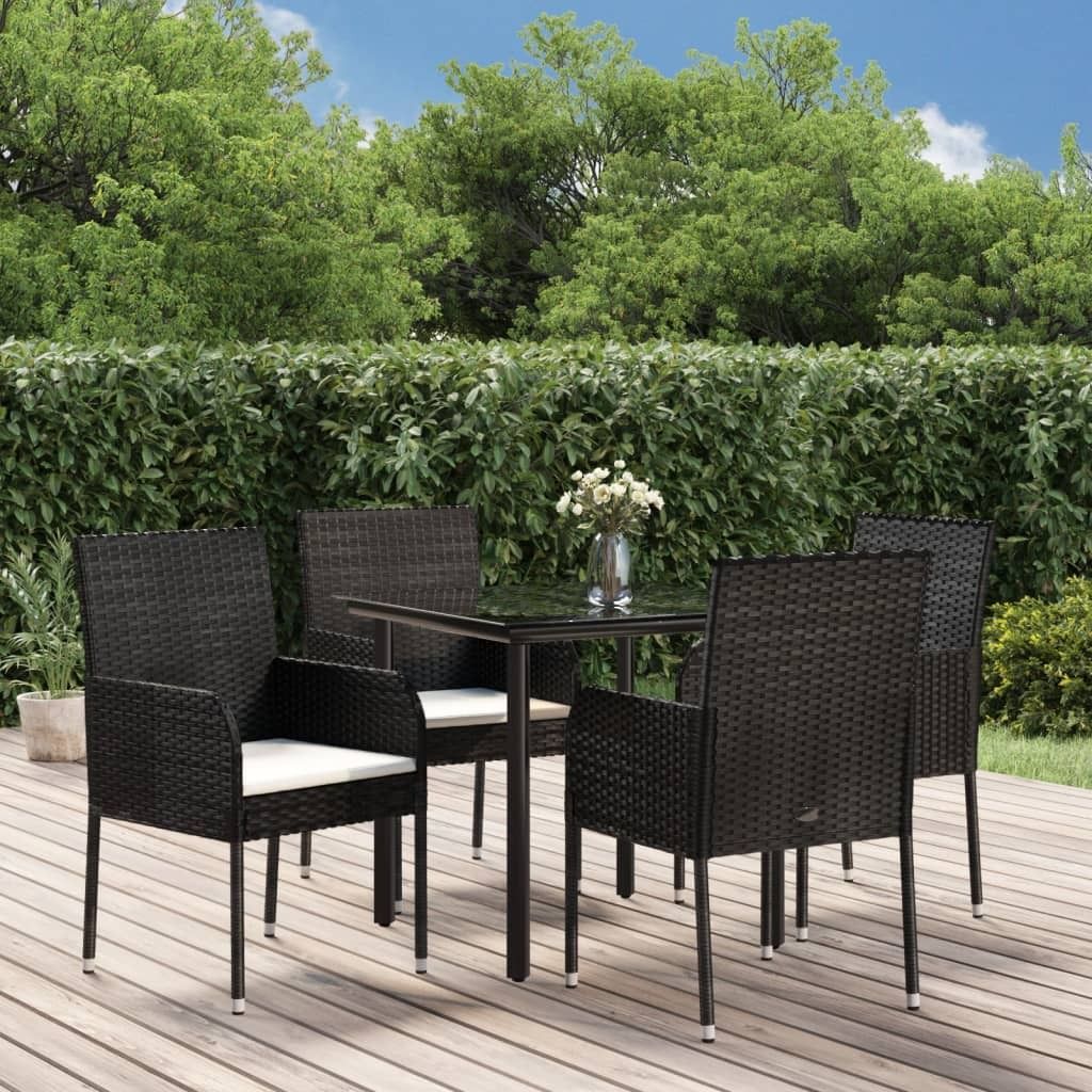 "2026 Promotion" 5-tlg. Garten-Essgruppe - mit Tisch und Stühlen - mit Kissen - Schwarz Poly Rattan - Gartenmöbelset CC9731