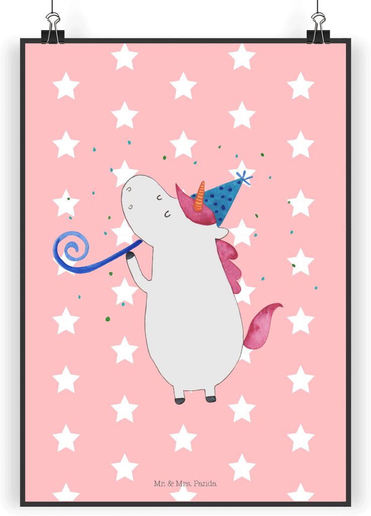 Mr. & Mrs. Panda Bild Einhorn Party DIN A4 - Rot Pastell - Geschenk, Unicorn, drucke, Fest, Club, kunstdruck poster, Posterdruck, Einhörner, wandd...