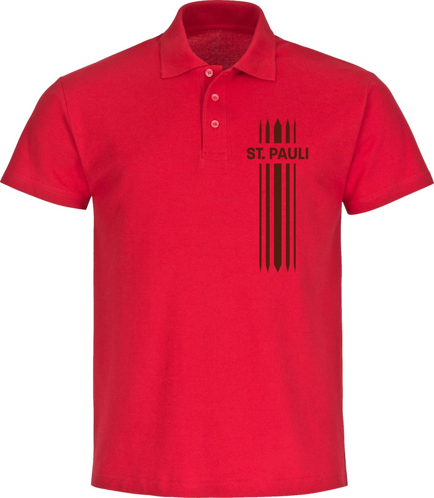 multifanshop Poloshirt - St. Pauli - Streifen, rot, Größe XXL