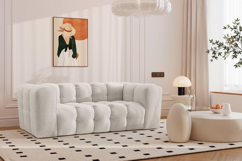 Kaiser Möbel Sofa 2-Sitzer, Komfort Couch BALOO, stoff Schenille, Ecru
