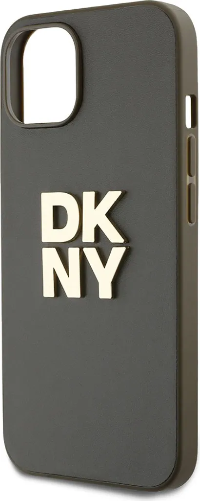 Cover DKNY iPhone 14 Marrone Leather Stack Logo con Cinturino Polso - 3