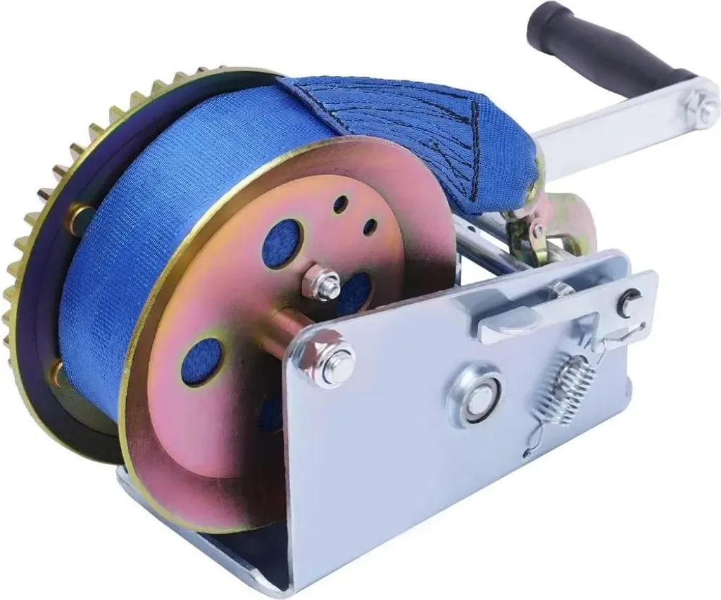 Treuil Manuel 3500 lbs avec Sangle 10m Bleu pour Traction Robuste