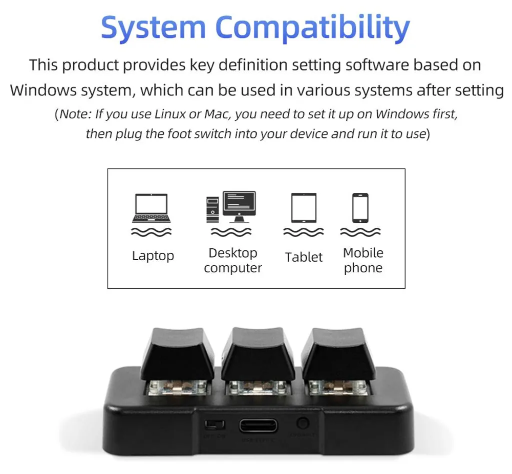 Clavier 3 touches programmables MK321-Pro commutateurs bleus et Bluetooth