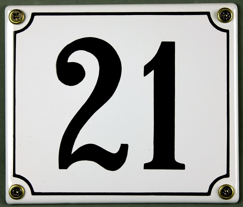 Hausnummernschild 21 weiß 12x14 cm Schild Emaille Hausnummer Haus Nummer Zahl Ziffe