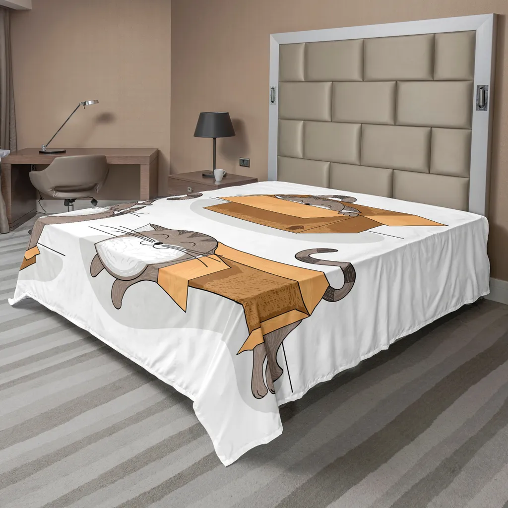Drap plat pour chambre d'enfant ou adulte motif Chat 244x205cm Brun Taupe