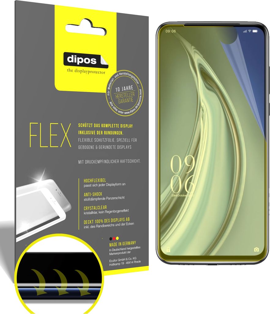 3x Schutzfolie für Elephone PX Pro Folie, 100% Displayabdeckung, dipos Flex