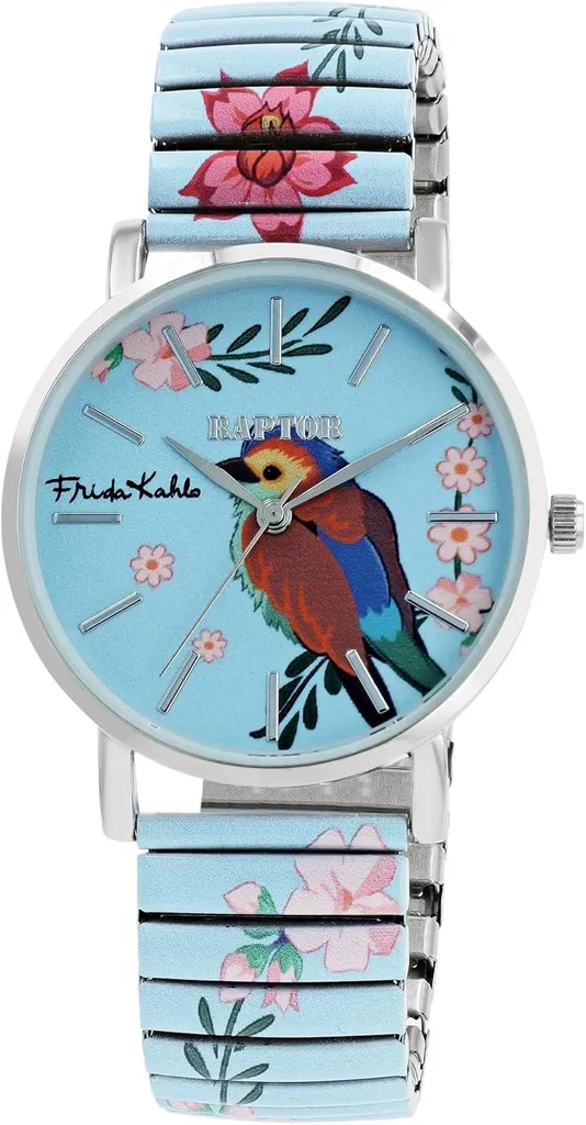 Raptor Orologio da donna Frida Kahlo Edition con bracciale in acciaio inossidabile, movimento al quarzo, vetro antigraffio, idea regalo per donne con scatola, cassa da 36 mm