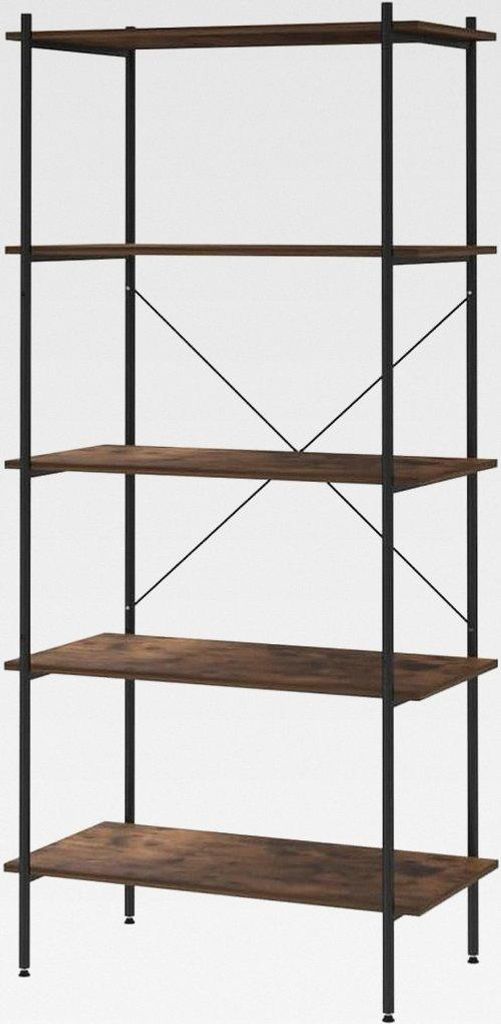 Regal mit 5 Böden Bücherregal Standregal Büroregal Haushaltsregal Aufbewahrung Wandregal Aktenregal Lagerregal Schwarz Dunkles Holz 80x40x163cm