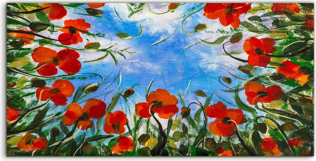 Coloray Acrylbild 140x70 Wandbild Acrylbilder Rote Mohn Blumen Kunst Feld Landschaft