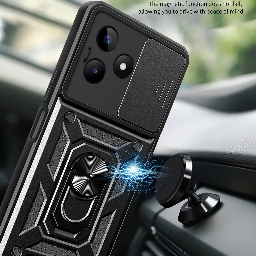 Custodia Protettiva Realme C53: Silicone Oro con Kickstand Anello - 3