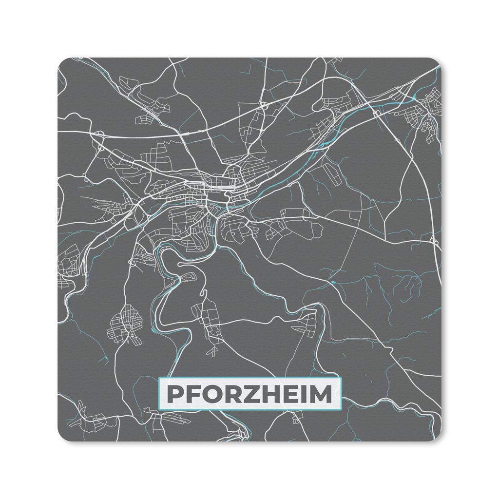 MuchoWow Mauspad Mousepad Deutschland - Blau - Pforzheim - Stadtplan - Karte 20x20 cm - Mousepads - Maus Mat - Pad - Mausunterlage - Desk Mat - B...
