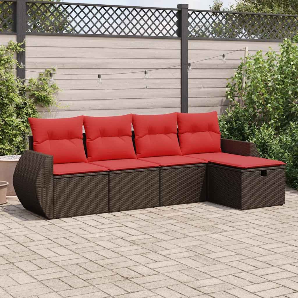 Möbel 5-tlg. Garten-Sofagarnitur mit Kissen Braun Poly Rattan - Gartenmöbelgarnituren 3325570