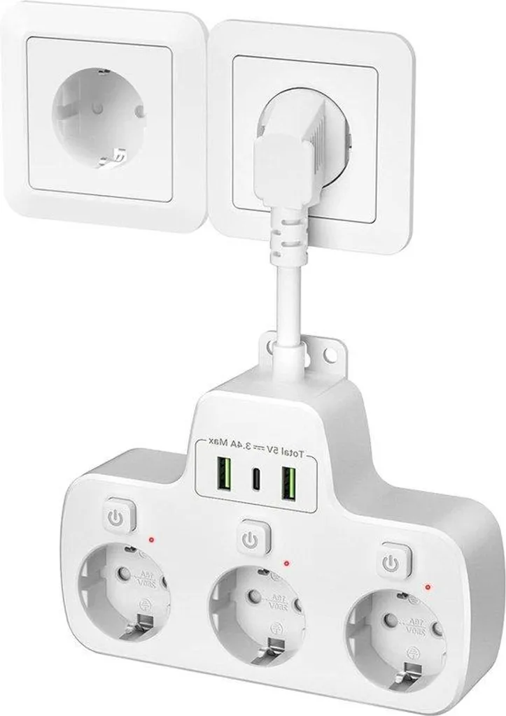 Multiprise murale pour supprimer les câbles au sol avec USB-C, 3 plots