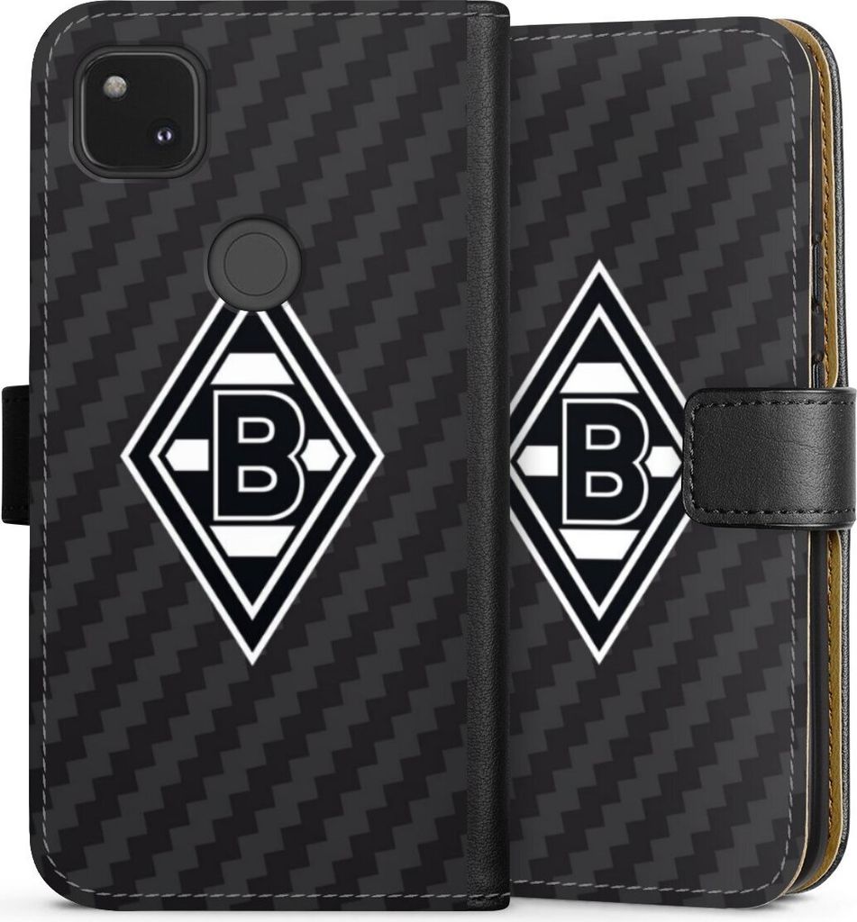 DeinDesign Klapphülle für Google Pixel 4a Handytasche Lederhülle Tasche Borussia Mönchengladbach Carbon Gladbach