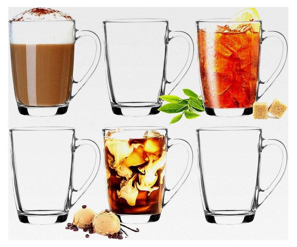 Kaffeegläser und Teegläser mit Griff, Set mit 6 Stück, 250ml (max. 320ml)