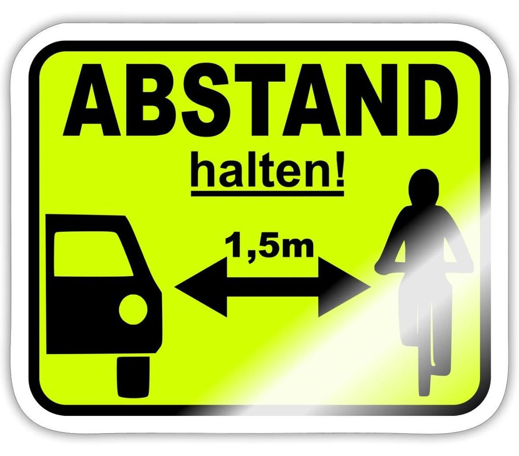 Spreadshirt Abstand Halten 1,5m Sicherheitsabstand Fahrrad Sticker Aufkleber, 10 x 10 cm, Weiß glänzend
