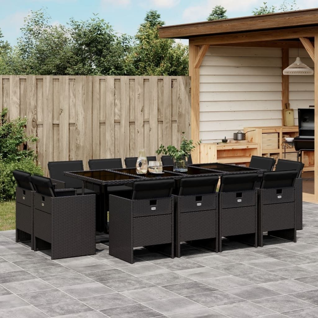 Maison Exclusive - 13-tlg. Garten-Essgruppe mit Kissen Schwarz Poly Rattan