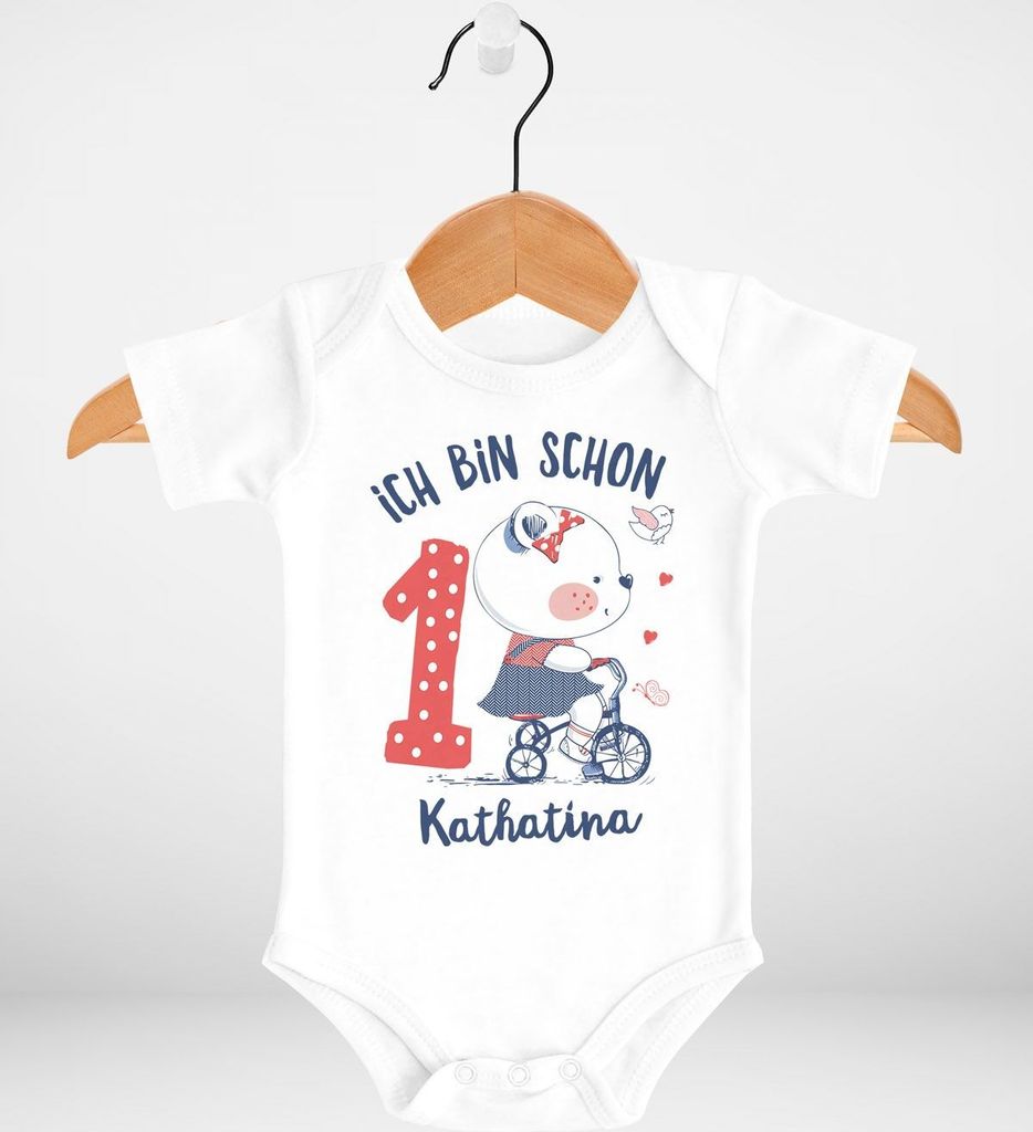 Baby Body mit Namen und Zahl zum 1. Geburtstag kleiner Bär Geschenk Mädchen Baumwolle SpecialMe weiß 12-18 Monate