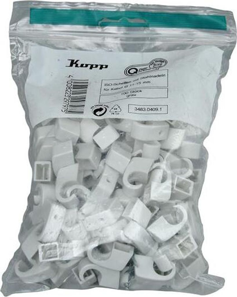 Kopp Iso-Nagelschellen Sortiment Iso-Schellen Stahlnadel 11-15mm 100 Stück grau
