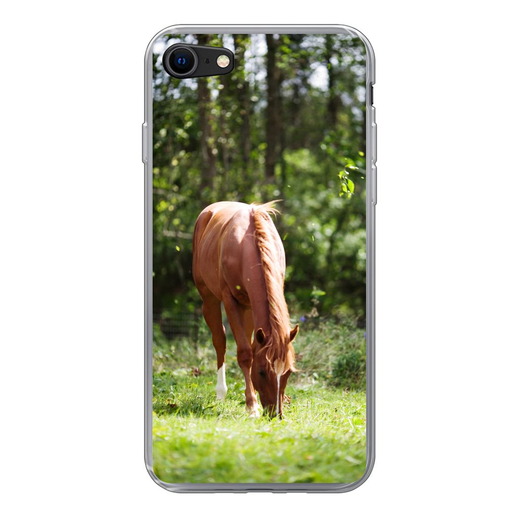 MuchoWow Handyhülle Schutzhülle Hülle für iPhone 7 Pferd - Blumen - Licht Silikon Softcase Handy Hülle - Kartenhalter