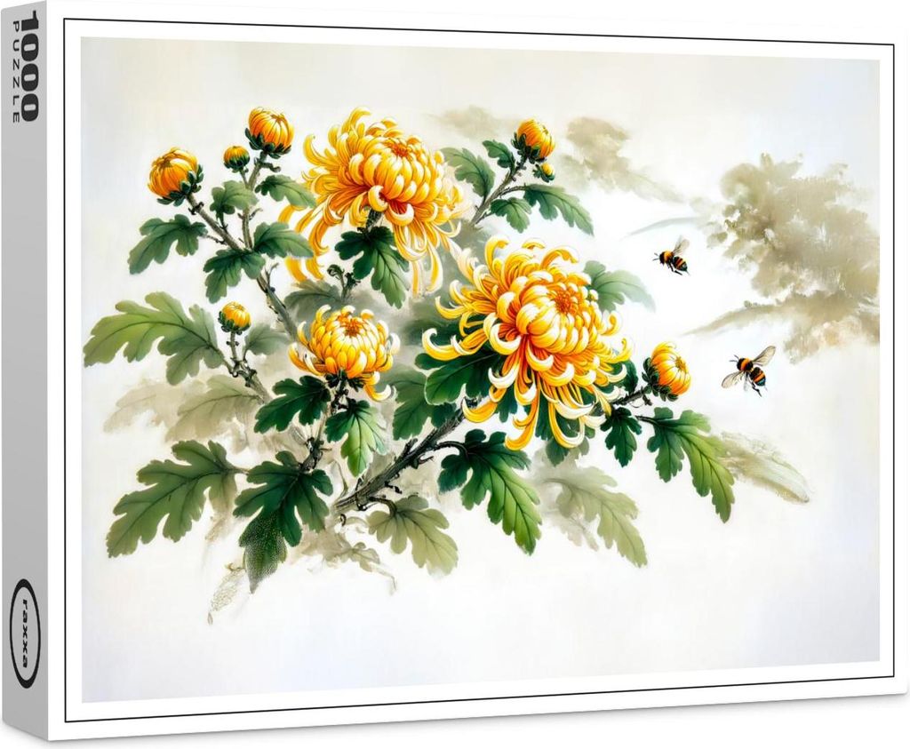 raxxa Premium-Puzzle "Yellow Chrysanthemums Asian Ink Painting", 1000 Teile