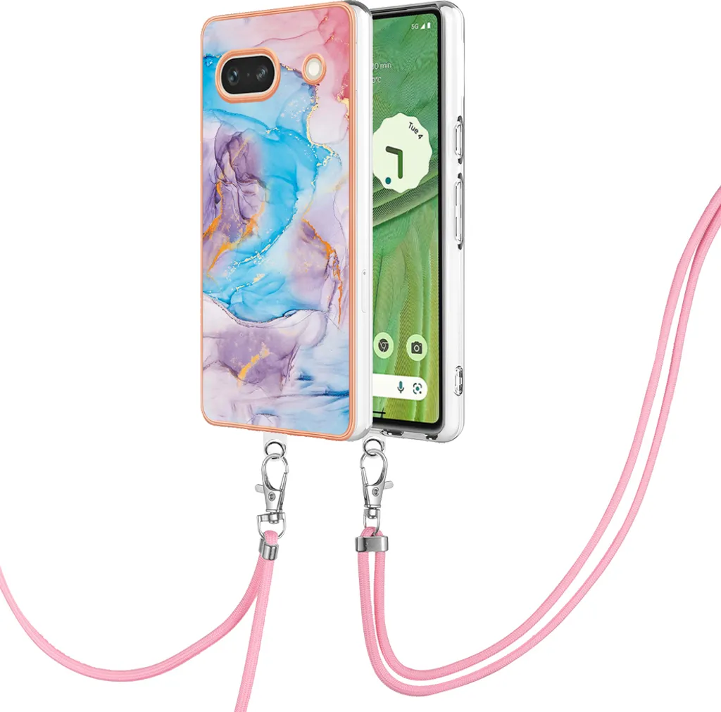Cover Google Pixel 7A Blu con Tracolla: Accessorio Fashion in TPU