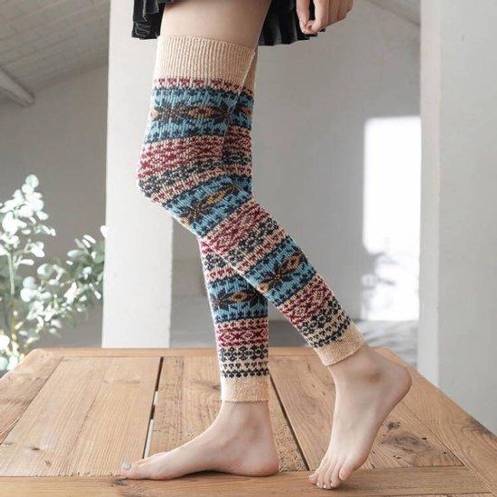 Frauen Knie- und Beinwärmer, warme Overknie Socken für Herbst und Winter, Beinwärmer, Anti-Slip Kniekissen, Aprikose