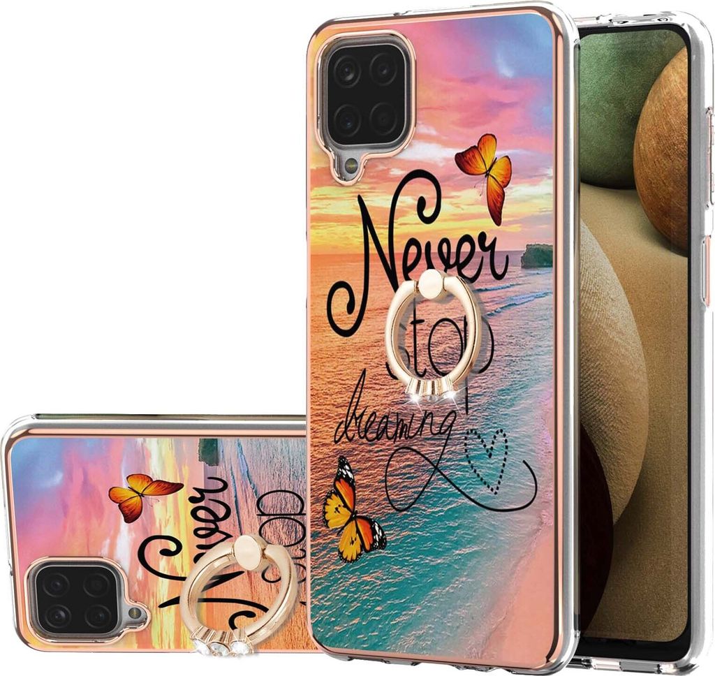 Hülle für Samsung Galaxy A12 5G Muster TPU Silikon Stoßdämpfer Bumper Schutzhülle mit Ring Ständer Gold