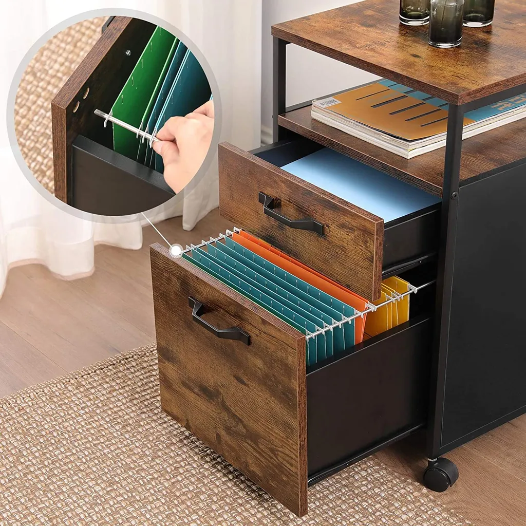 Caisson de bureau mobile à roulettes, 2 tiroirs, finition rustique - 7