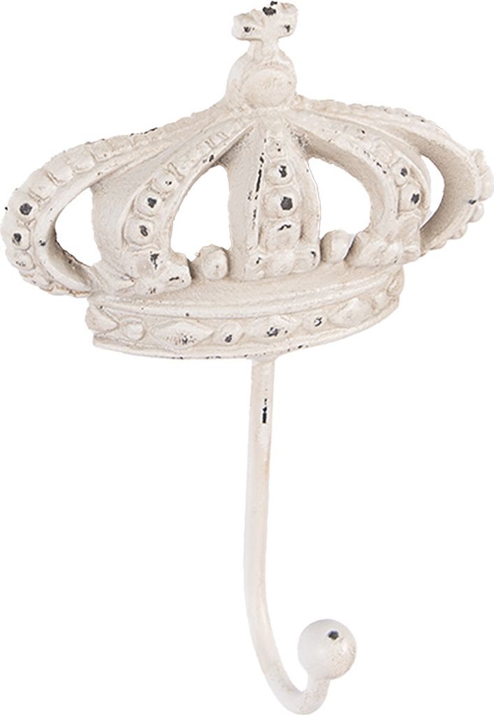 Clayre & Eef Wandhaken Krone 14x7x19 cm Weiß Metall