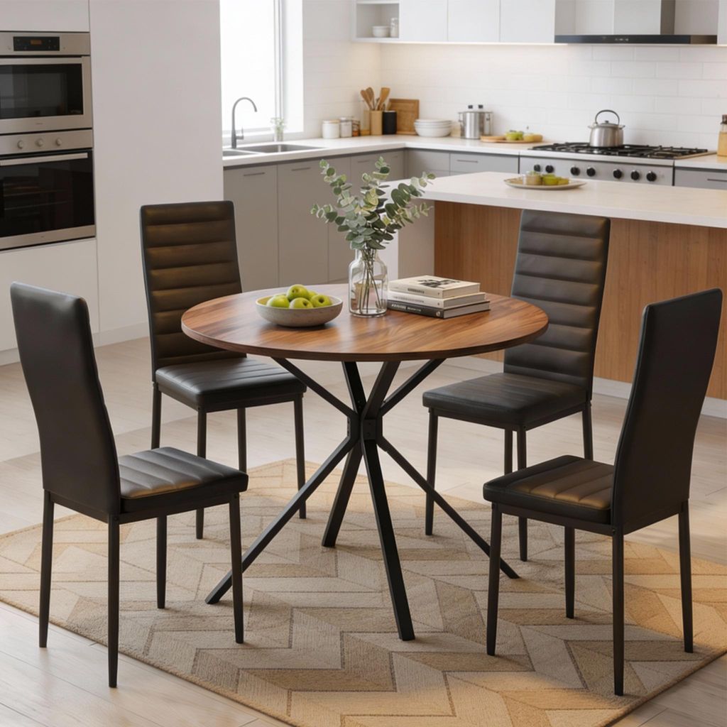 BEALIFE Runder Esstisch 100 cm ø mit 4 Stühlen | Set für Produktbild 