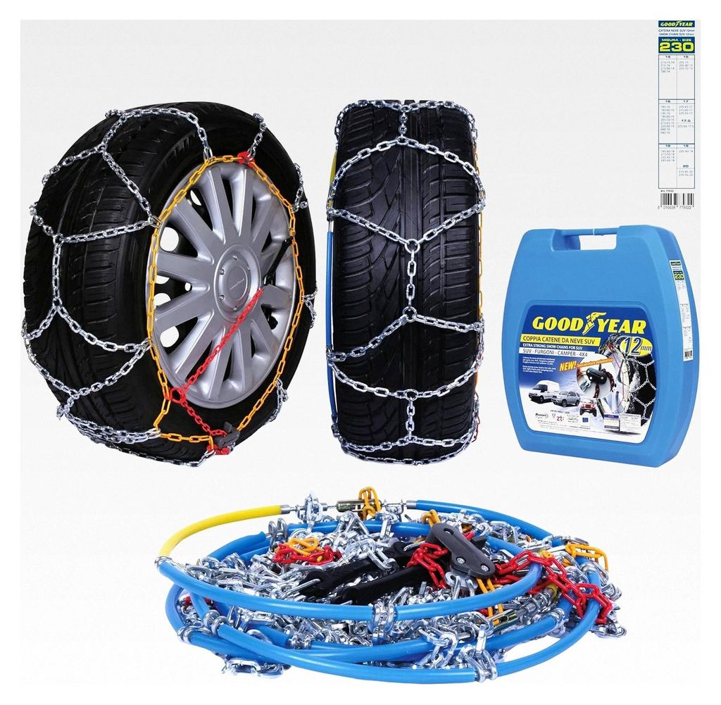 Schneeketten 12 mm für SUV, Lieferwagen und Wohnmobile mit Selbstspannsystem, Größe 230