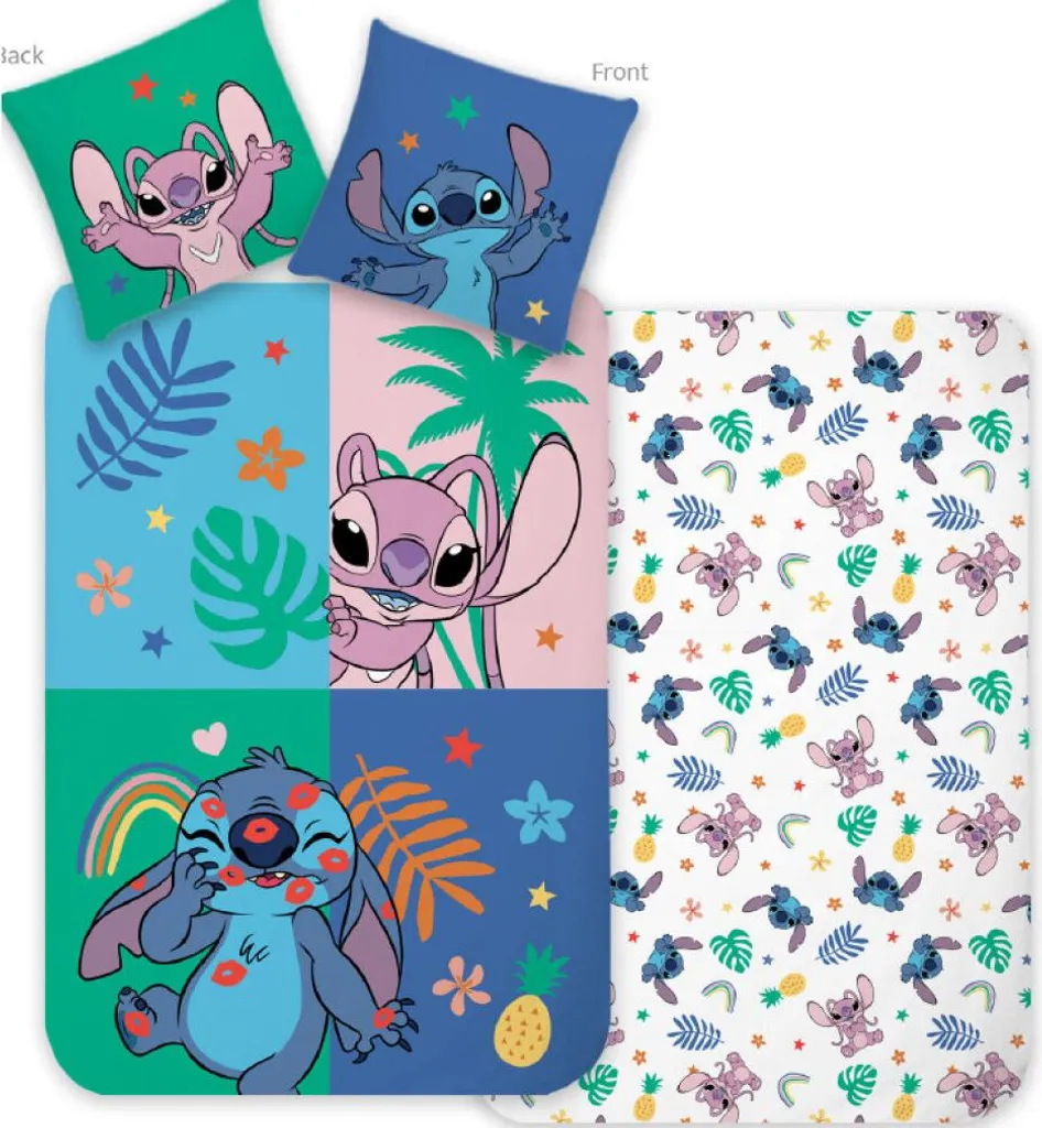 Set Biancheria Da Letto LILO E STITCH 100% Cotone - Copripiumino 140x200cm E Federa 70x90cm
