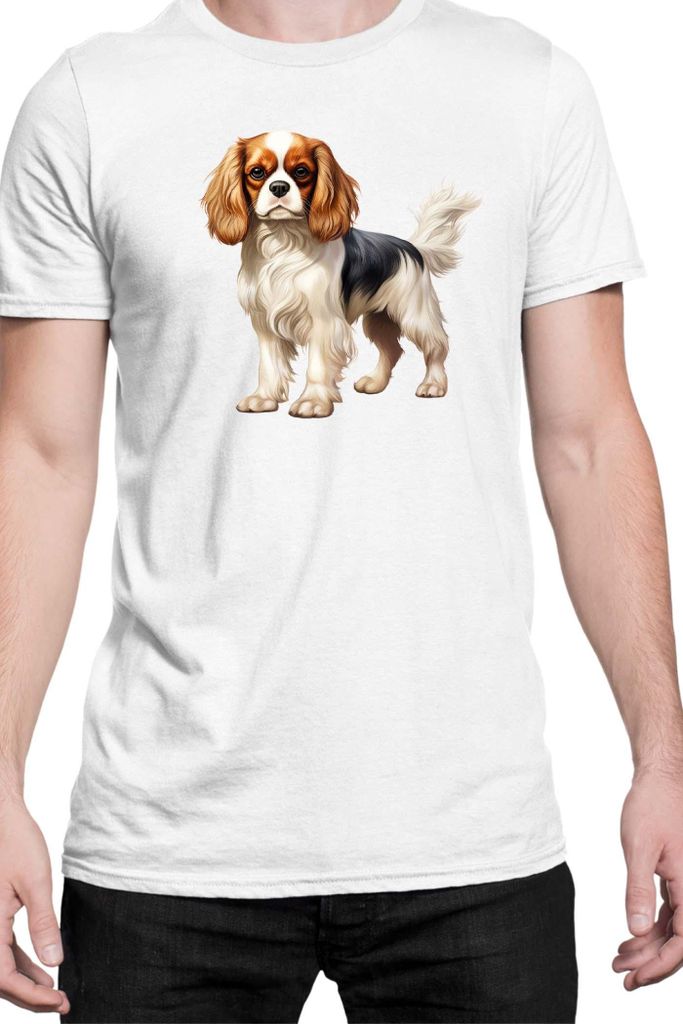 Herren T-Shirt Dogs Breeds Cavalier King Charles Spaniel Dog Breed 005, Man 5XL / Weiß