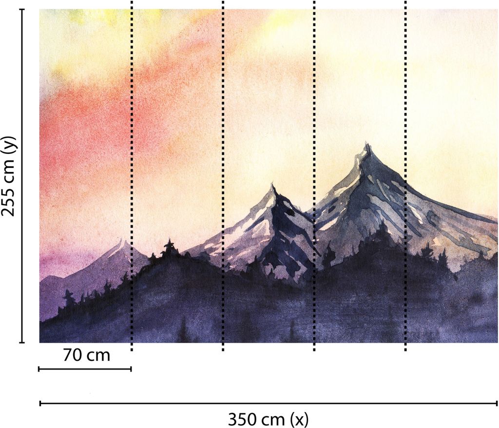 Tadessi Fototapete | Berge | 3.50 m x 2.55 m | Grau | Gelb | Wandbild | Digitaldruck